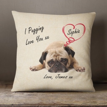 Personalised Cream Chenille Cushion - I Pugging Love You